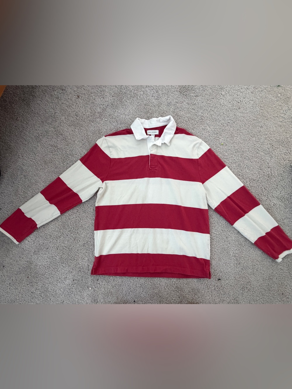 Men's Long Sleeve Rugby Stripe Shirt - Red & White